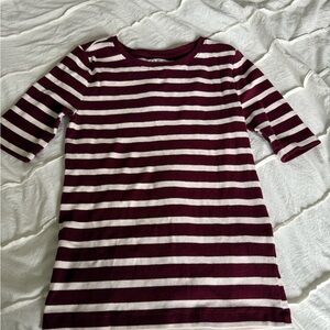 LOFT Burgundy and White Striped Short Sleeve Tee